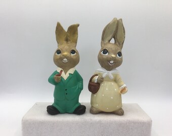 Vintage Paper Mache Rabbits - Set of 2 - Korea