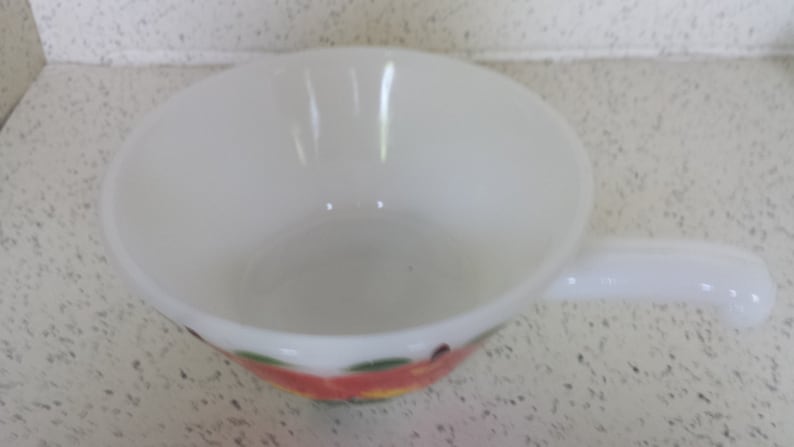 Milk Glass Chili Bowl with Hand Painted Apples