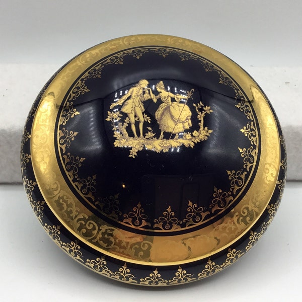 Lovely Limoges Powder Box - Cobalt and Blue - Courting Couple