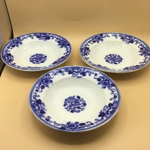 Flow Blue Bowls - Set of 3 - Delft Pattern - Brownfield and Sons