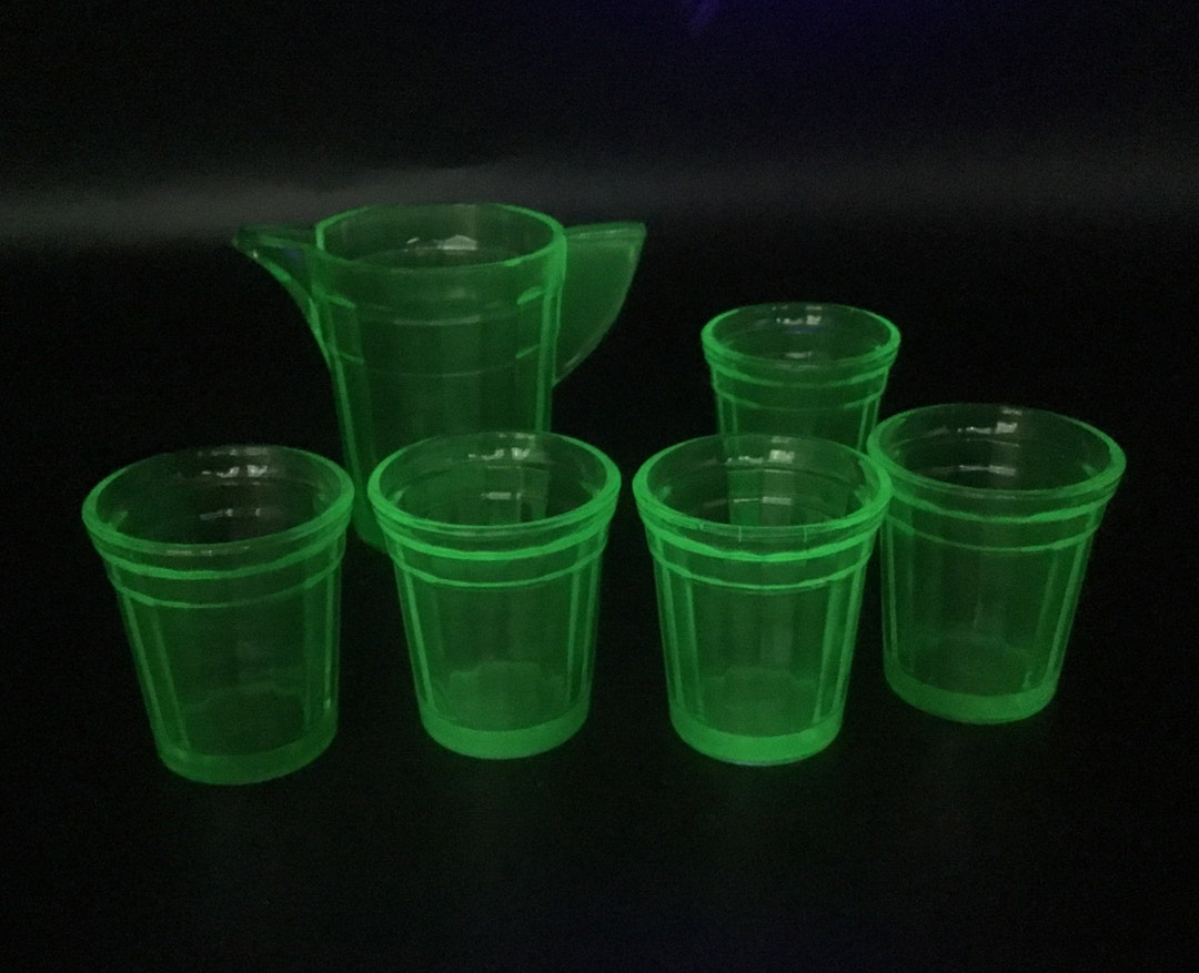 Akro Agate Uranium Glass Toy Water Set 6 Pieces Etsy