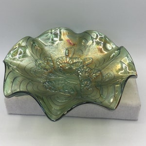 Green Imperial Carnival Glass - Pansy