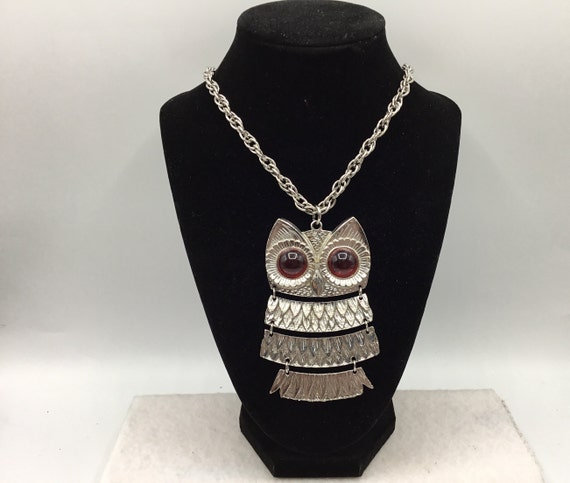 Large Owl Necklace - Owl 3 1/2 Inches - Chain 20 … - image 1