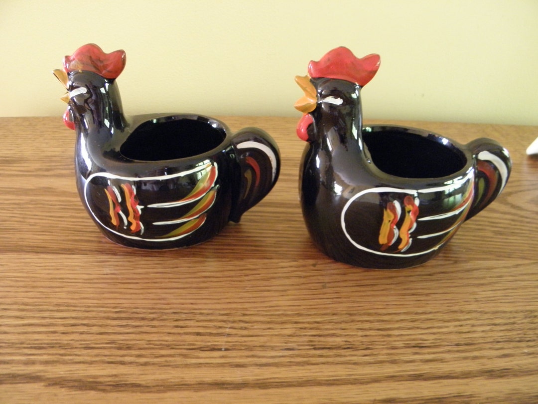 Red Clay Rooster Cream and Sugar MIJ Etsy