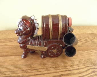 Red Clay Decanter and Shot Glasses Pony Cart