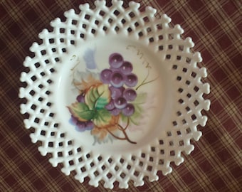 Lefton Milk Glass Plate - Grapes