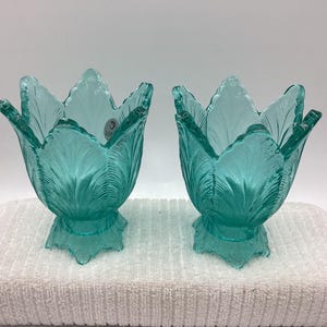 Fenton Tulip Votive Holder - Blue Pair AF image 2