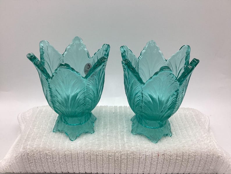 Fenton Tulip Votive Holder - Blue Pair AF image 2