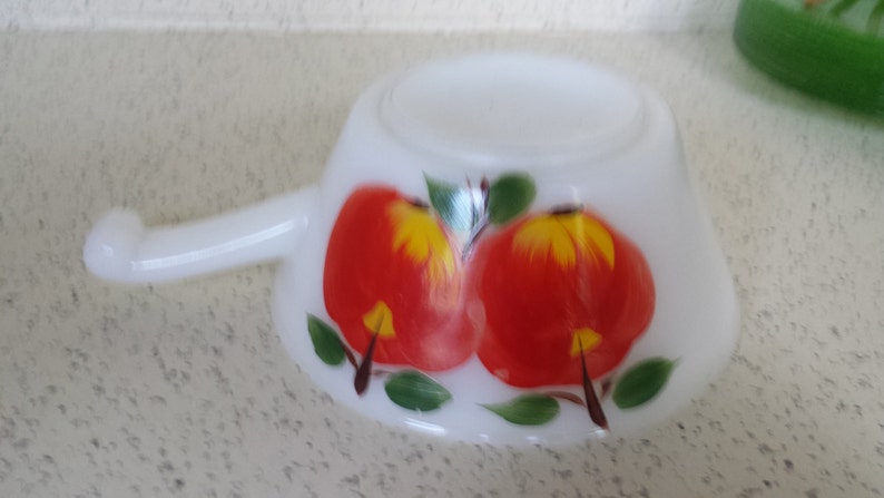 Milk Glass Chili Bowl with Hand Painted Apples