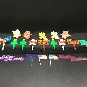 Mixed Vintage Cupcake Picks and Cake Toppers - 19 Pieces