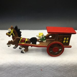 Miniature Hand Carved Pony and Cart - Japan