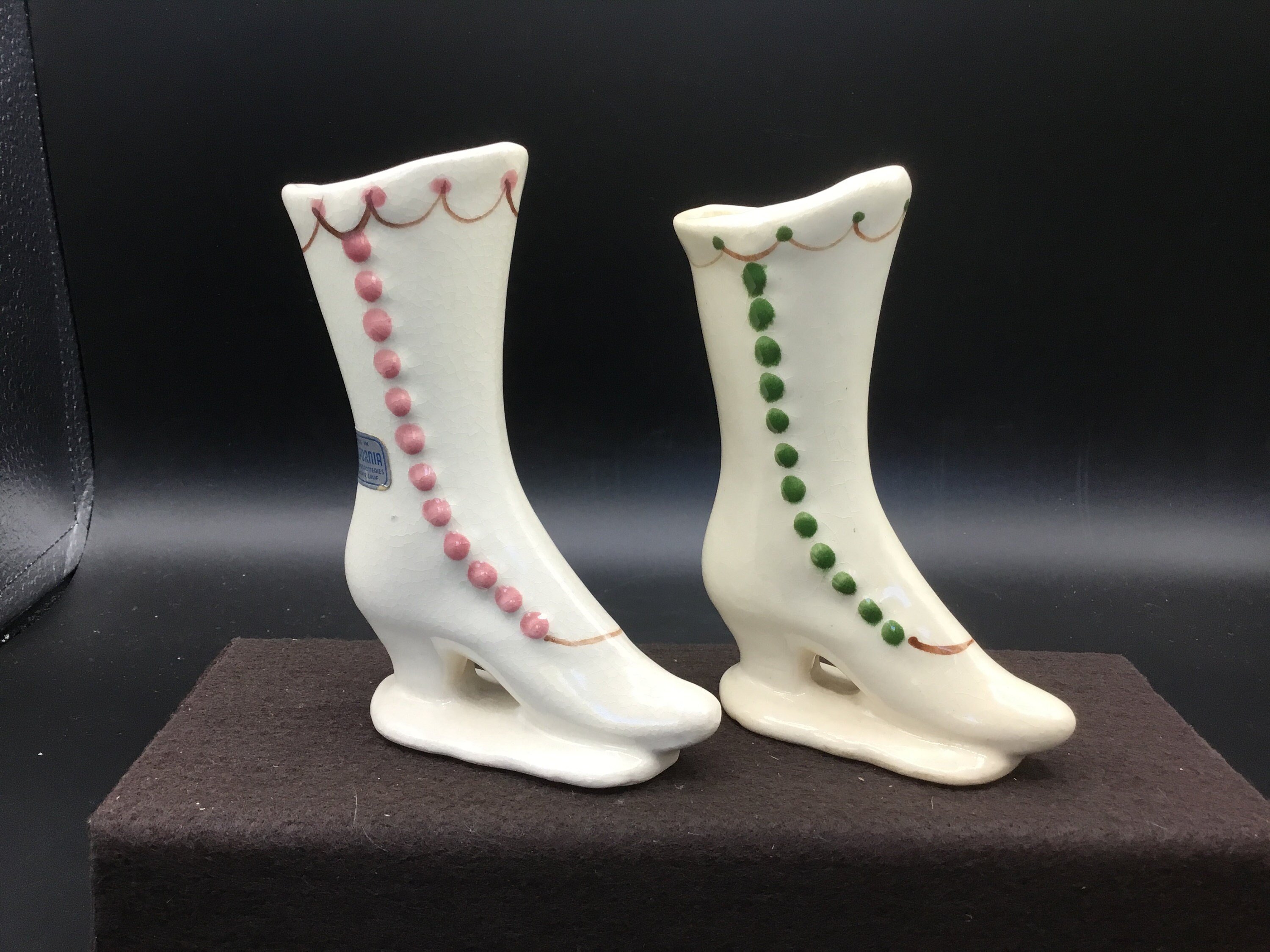 Htf Rio Hondo Ladies High Button Shoe Vases - Set Of 2