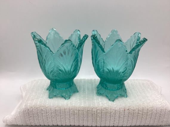 Fenton Tulip Votive Holder - Blue Pair AF