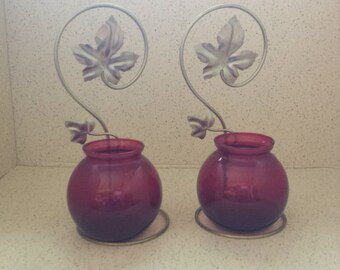 Pair Royal Ruby Rooters with Brass Wall Hangers