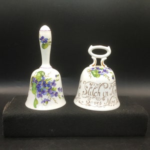 Pair of China Bells with Violets - One is Staffordshire England