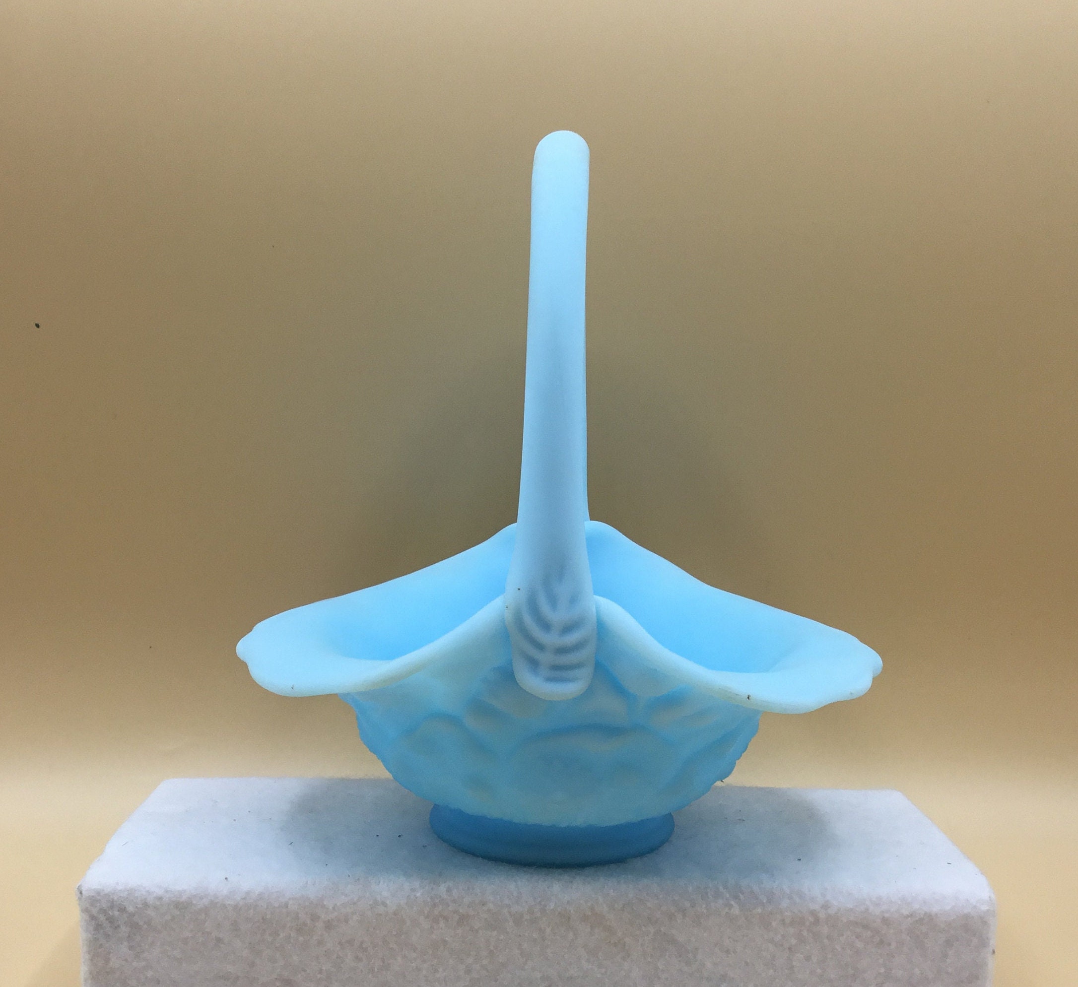 Fenton Blue Satin Glass Basket - Etsy