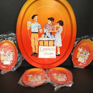 Norman Rockwell Lemonade Tray and Coasters NOS