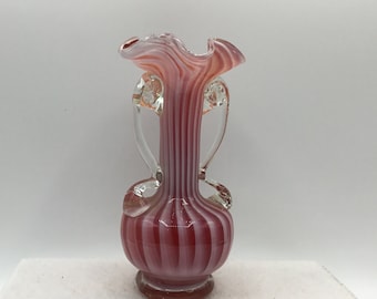 Splatter Glass Hand Blown Vase with Applied Handles