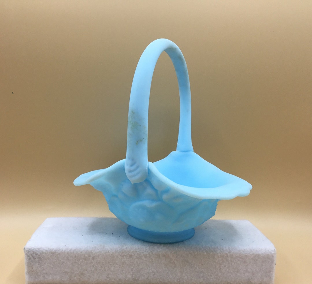 Fenton Blue Satin Glass Basket - Etsy