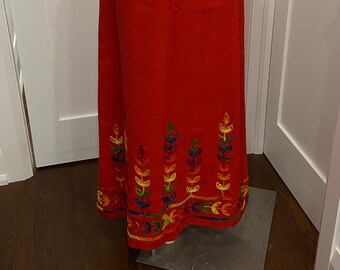 Vintage Couture Skirt - Ritche Couture -Long Red Embroidered Skirt