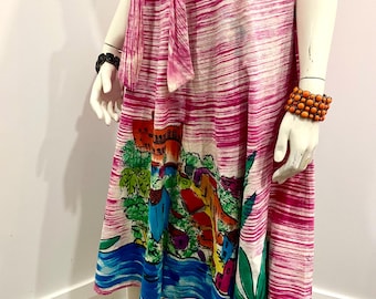 Vintage 1950’s mexican skirt - 50s cotton handpainted skirt - Wrap around skirt