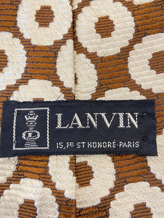 Vintage Lanvin Paris Mens Tie - 1970’s Brown Crea… - image 2