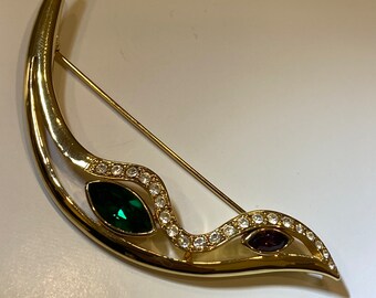 Bird Styled Mid Century Brooch - Gemstone Brooch - 1960’s pin