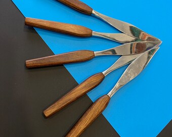 Vintage Fleetwood Stainless Knives - Set of 5 MCM Steak Knives - Teak Handle Stainless Knives