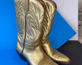 Vintage Gold Cowboy Boots - Leather Western Boots -   Sz 7 Estimate