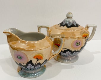 Vintage Lustreware- Japanese Lusterware - Floral Lusterware - Set cream, sugar, plates and cups