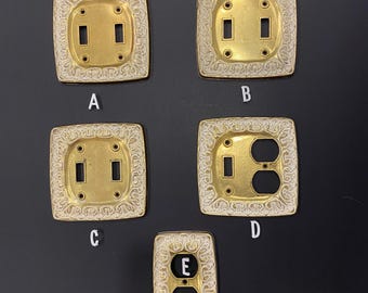 Vintage Double Light Switch Cover Plate -Double Outlet and Switch cover -Double Outlet cover - Circa 1960’s Brass and white Cover Plate