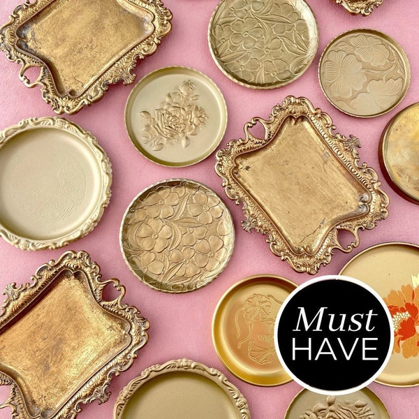 Flat Lay Props, Gold Tray, Wedding Flat Lay, Vintage Tray, Flatlay Props, Gold Styling Dishes, Flat Lay Styling Kit for Wedding Photographer