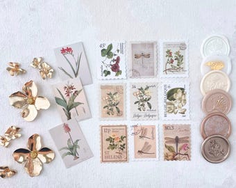 Flatlay Props Wedding Detail Kit for Bridal Flat Lay, Lay-Flat Prop Kit with FauxPostage WaxStamps Floral for Wedding StylingKit