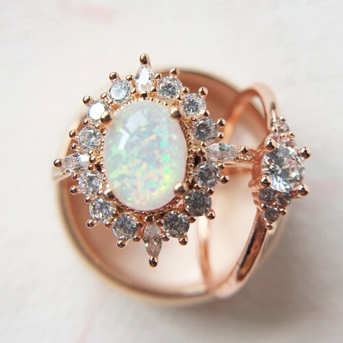 Fake Engagement Ring & Wedding Band Set 3 Piece Rose Gold Etsy