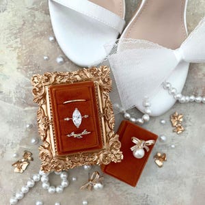 Wedding Ring Box; Burnt Orange Velvet Flat Lay Prop