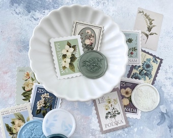 Lay-Flat Styling Kit for Dusty Blue Wedding, FAKE Postage & Wax Seal Flatlay Props for Wedding Photographer, VintageWedding Details Sage