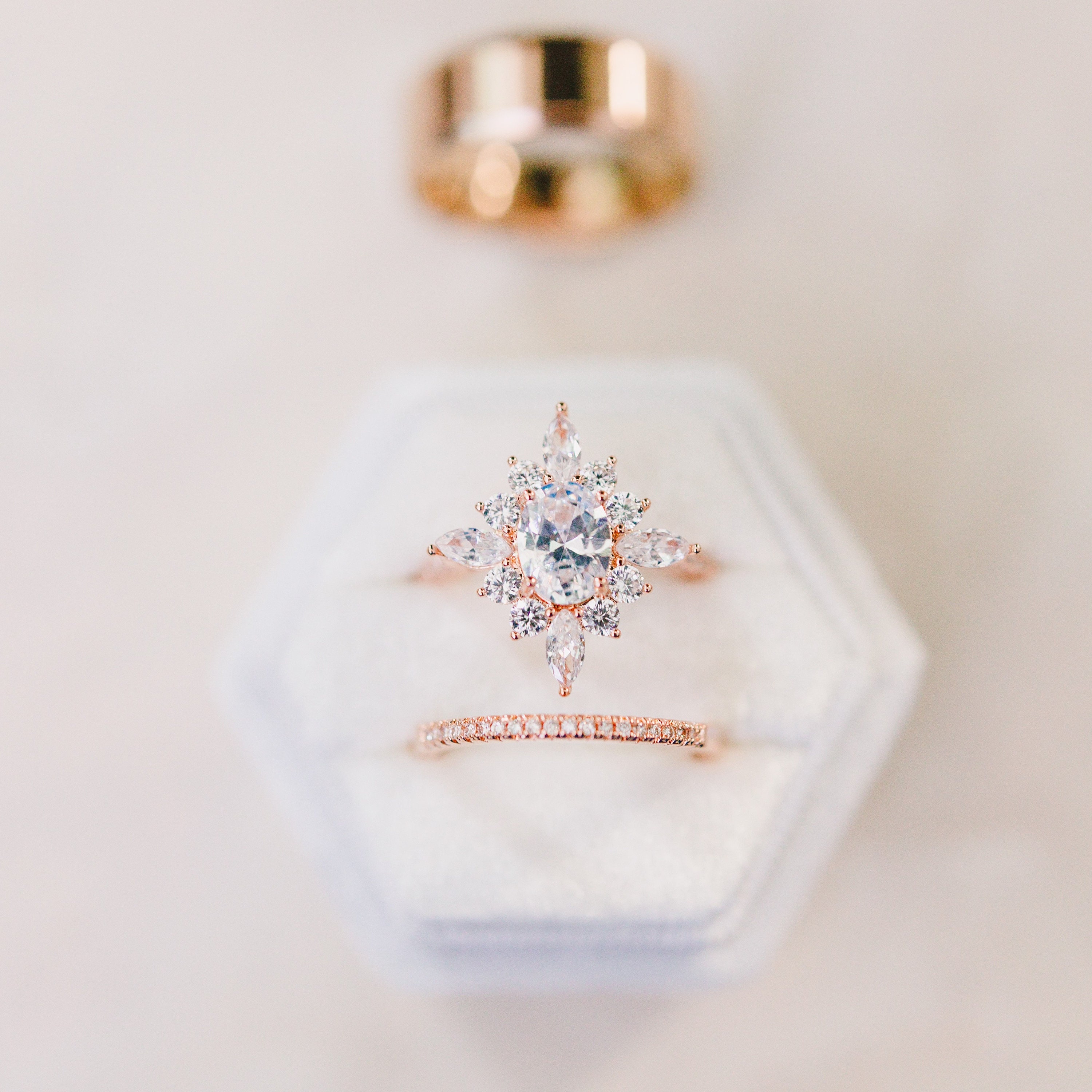 Fake Engagement Ring & Wedding Band Set 3 Piece Rose Gold Etsy