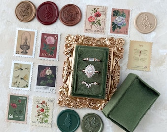 Wedding Lay-Flat Prop Kit for Sage Olive Greens Wedding, Engagement Ring Holder Gift for Her,  Velvet Ring Box Triple Slot for for Ceremony