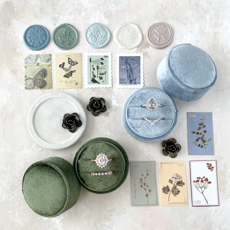 Sage Green Flat Lay Props Dusty Blue Ring Box Dusty Blue image 1