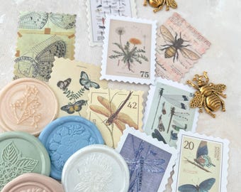 Flat Lay Props Wedding Styling-Kit with Faux Postage, Gold Bee’s & Wax Seals, Flatlay Accessories for Bridal Lay-Flat Details Pastel Wed