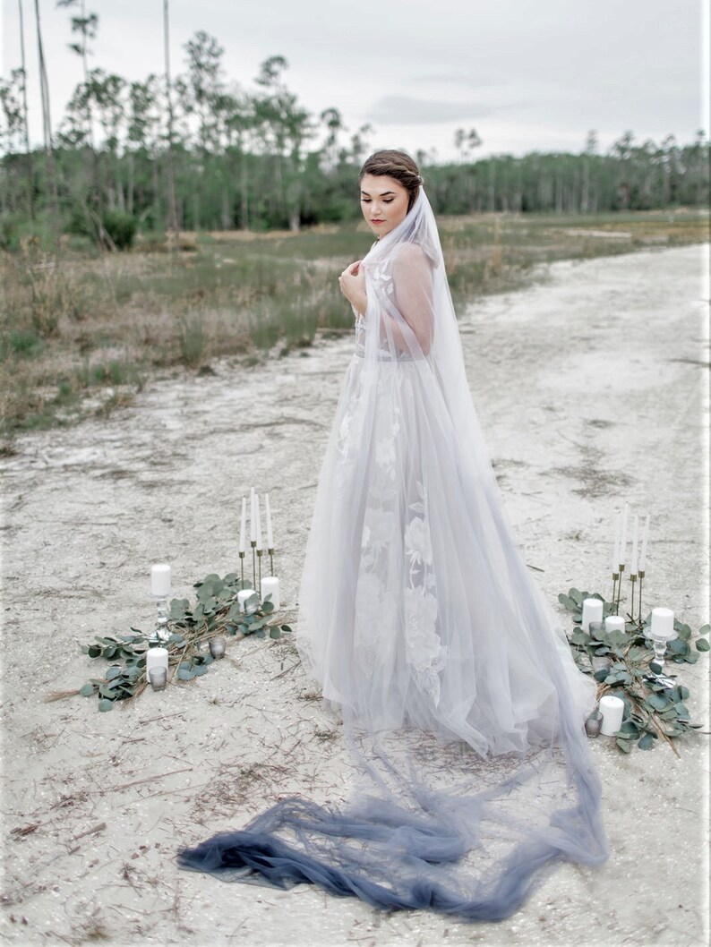 Ombre Veil Wedding Cape Veil Black Bridal Veil Black Etsy