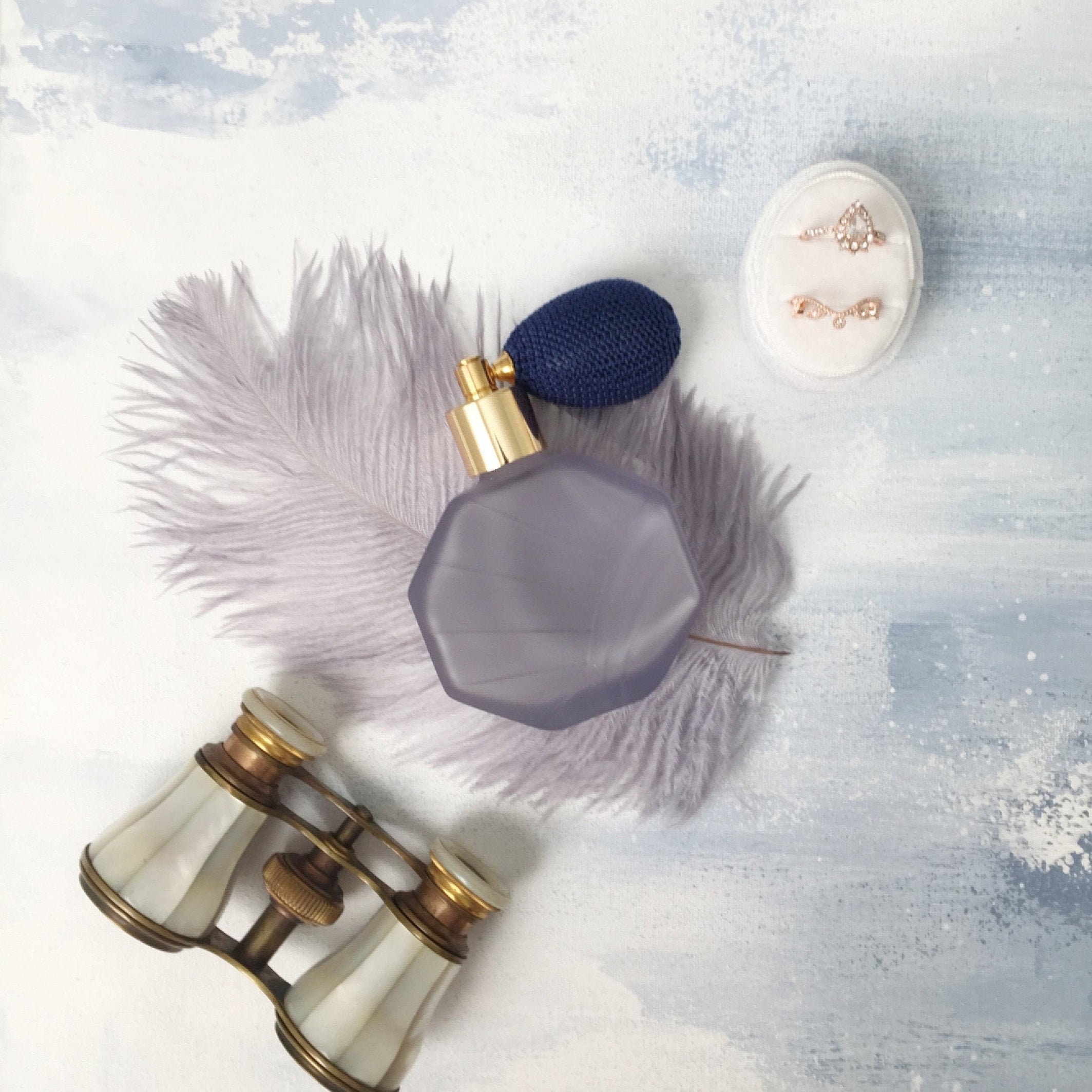 Flat Lay Styling Kit, Dusty Blue Wedding Flat Lay, Perfume Bottle