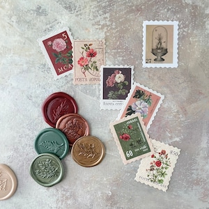 Flat Lay Props FAKE Stamps & Wax Seals, Rust Terracotta Wedding FlatLay Styling Kit, Sage Olive Green Stamps FlatLay Accessories Fall Boho