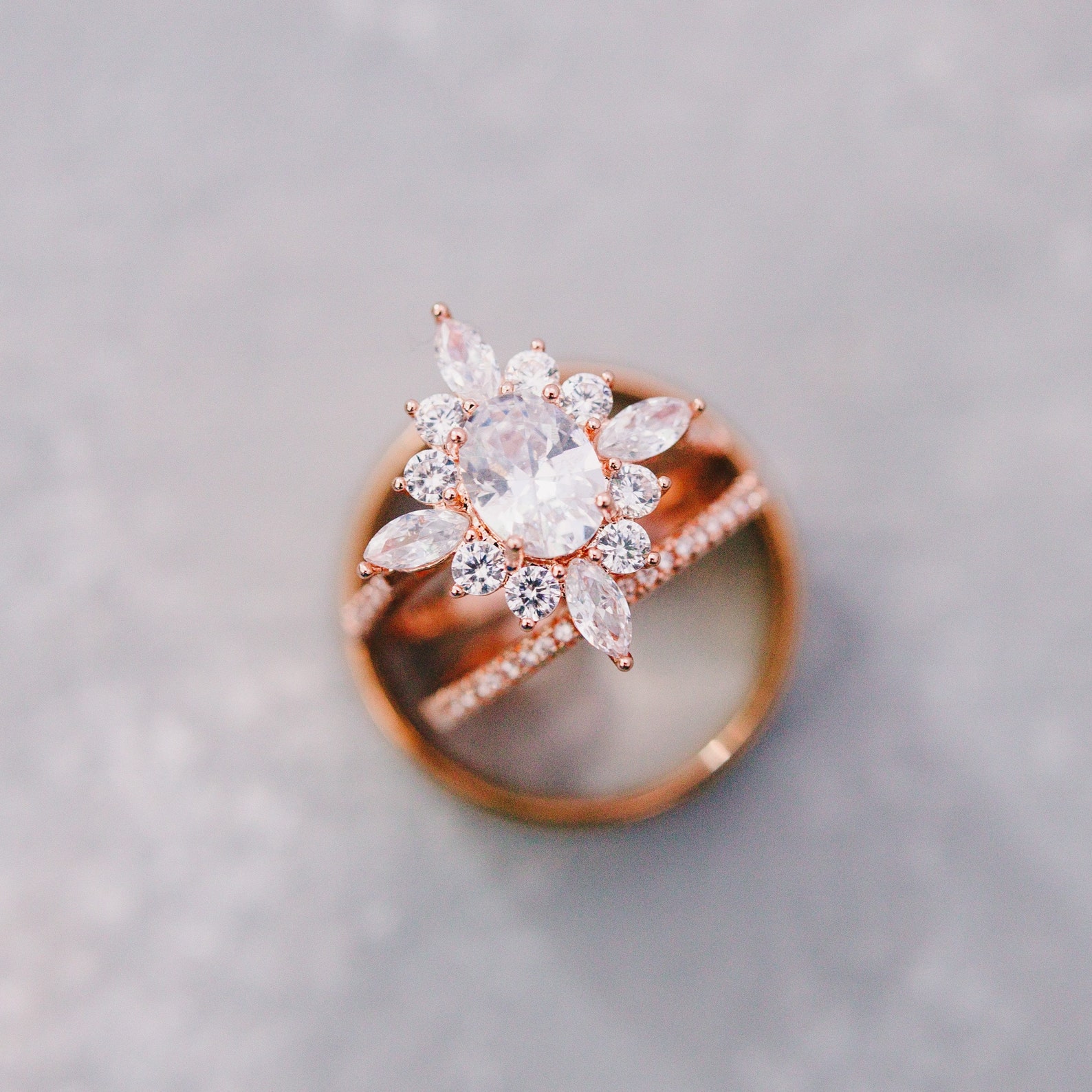 Fake Engagement Ring & Wedding Band Set 3 Piece Rose Gold Etsy