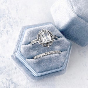 Dusty Blue Wedding Ring Box, Light Blue Hexagon Ring Box, Dusty Blue Ring Box, Dusty Blue Double Wedding Ring Box, Blue Flat Lay Prop,