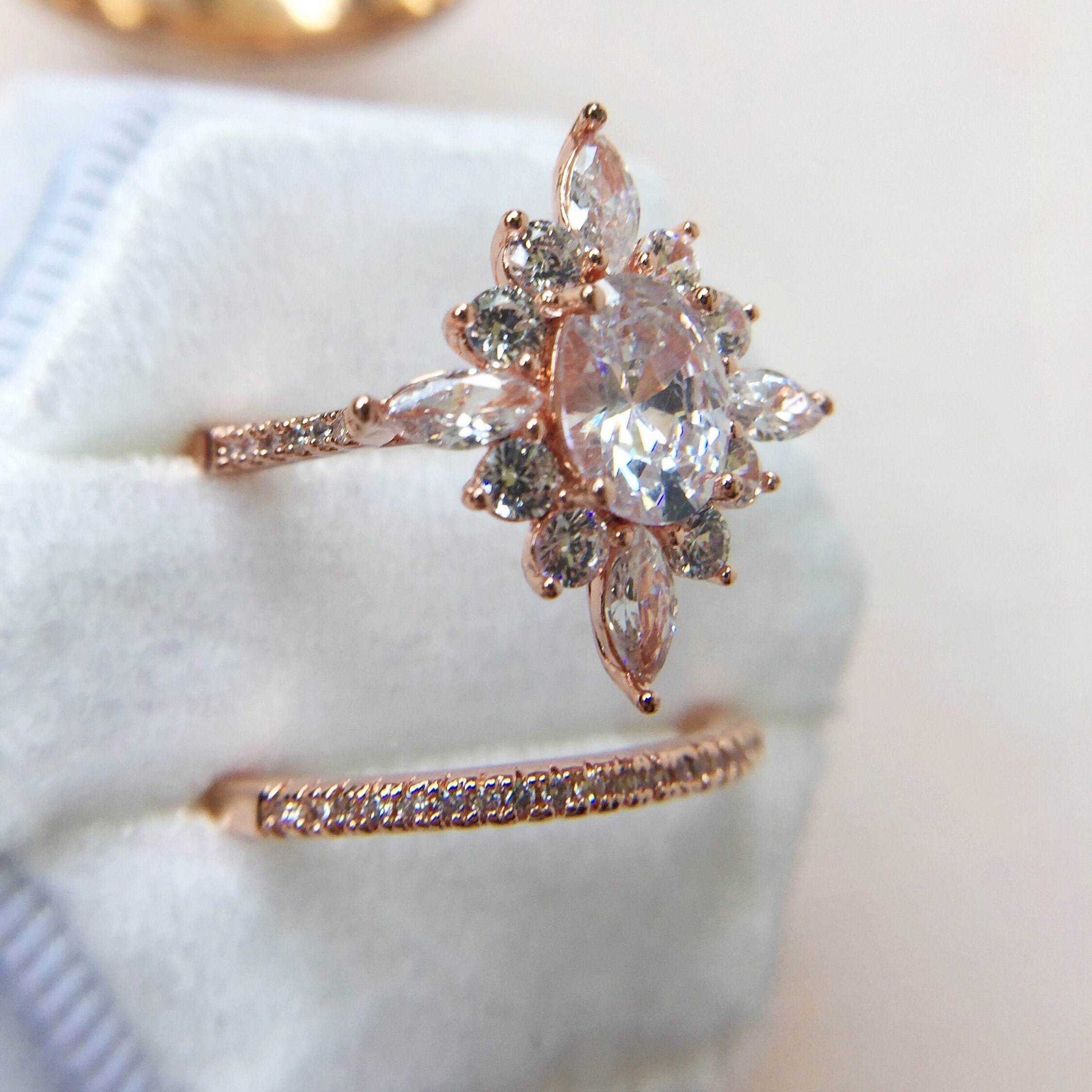 Fake Engagement Ring & Wedding Band Set 3 Piece Rose Gold Etsy