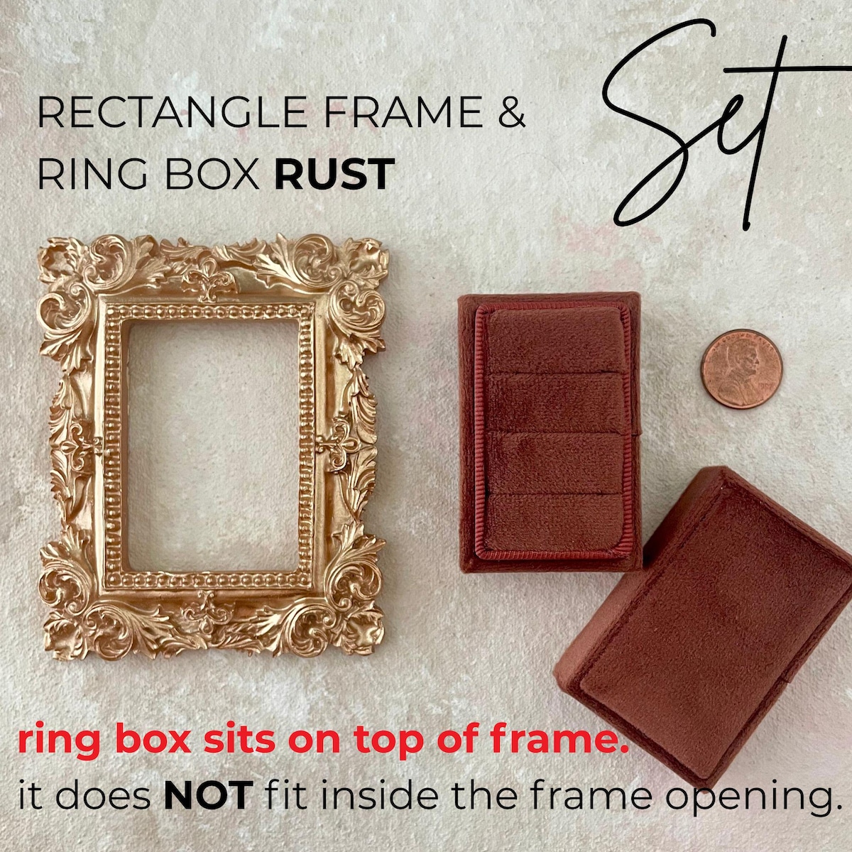 Color: "Rust" Keepsake Wedding Ring Box + Frame Set
