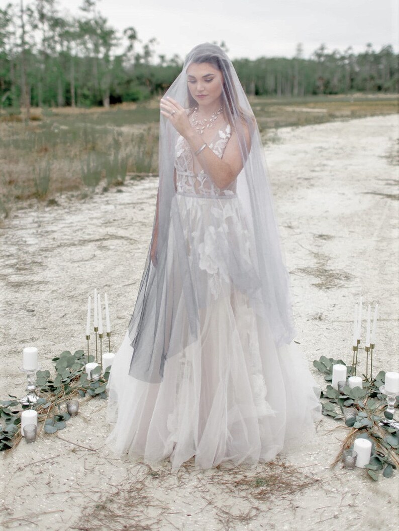 Ombre Veil Wedding Cape Veil Black Bridal Veil Black Etsy