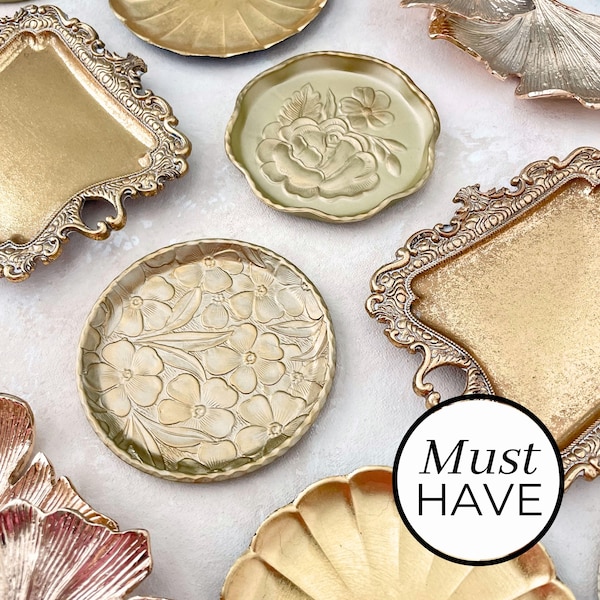 Flat Lay Props, Gold Tray, Wedding Flat Lay, Vintage Tray, Flatlay Props, Gold Styling Dishes, Flat Lay Styling Kit for Wedding Photographer