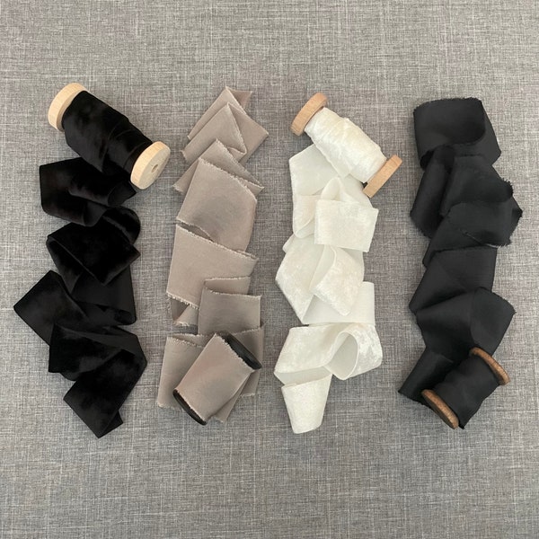 Neutral Styling Ribbon, Monochromatic Flat Lay Ribbon, Black Velvet Ribbon, Modern FlatLay Ribbon Kit, Wedding Flat Lay Styling Kit Moody